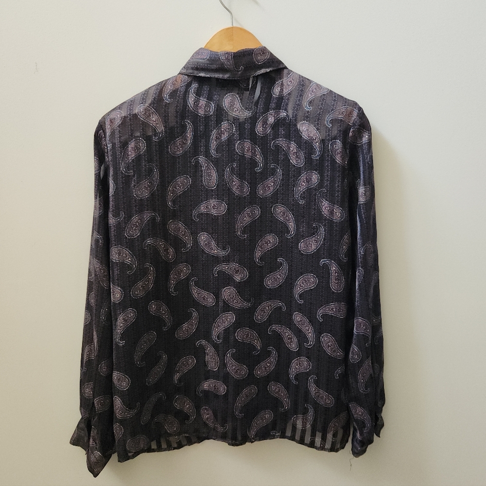 Vintage Notations Petite Sheer Paisley Button Up Blouse Size 12 Flowy 90s - Picture 7 of 8